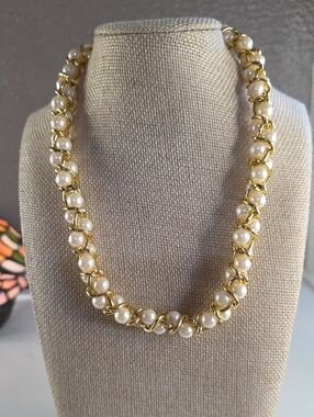 Gold and Pearl Bead Necklace